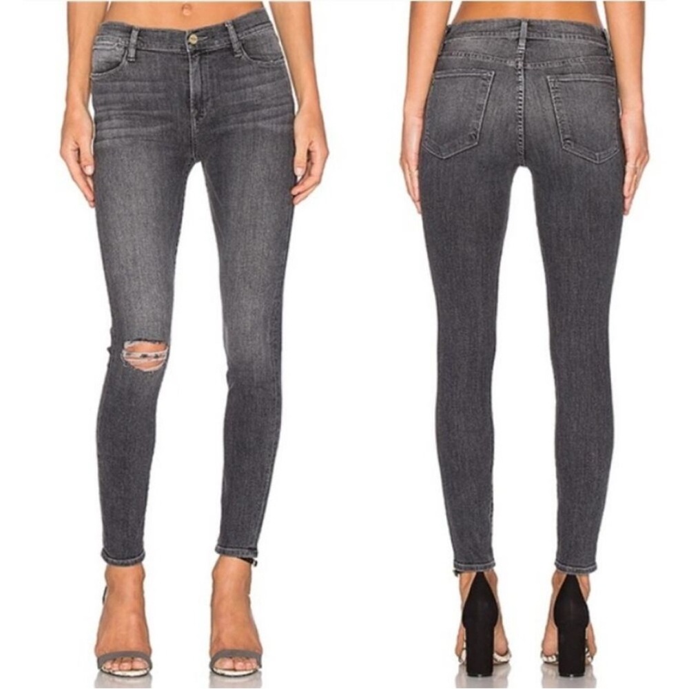 FRAME Le High Skinny Distressed Central Faded Black Gray Wash Women's Size 26